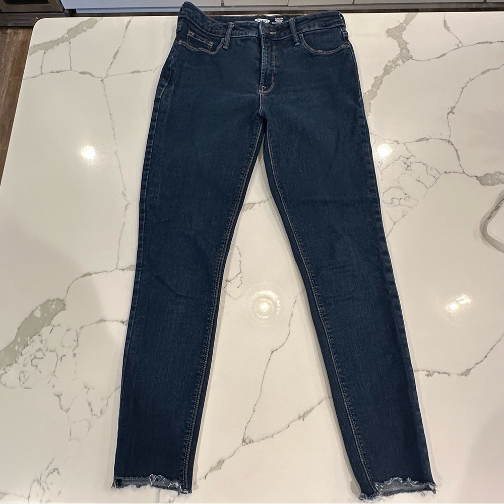 Old Navy Rockstar Super Skinny High Rise Raw Hem Blue Denim Jeans Slim Pockets 8